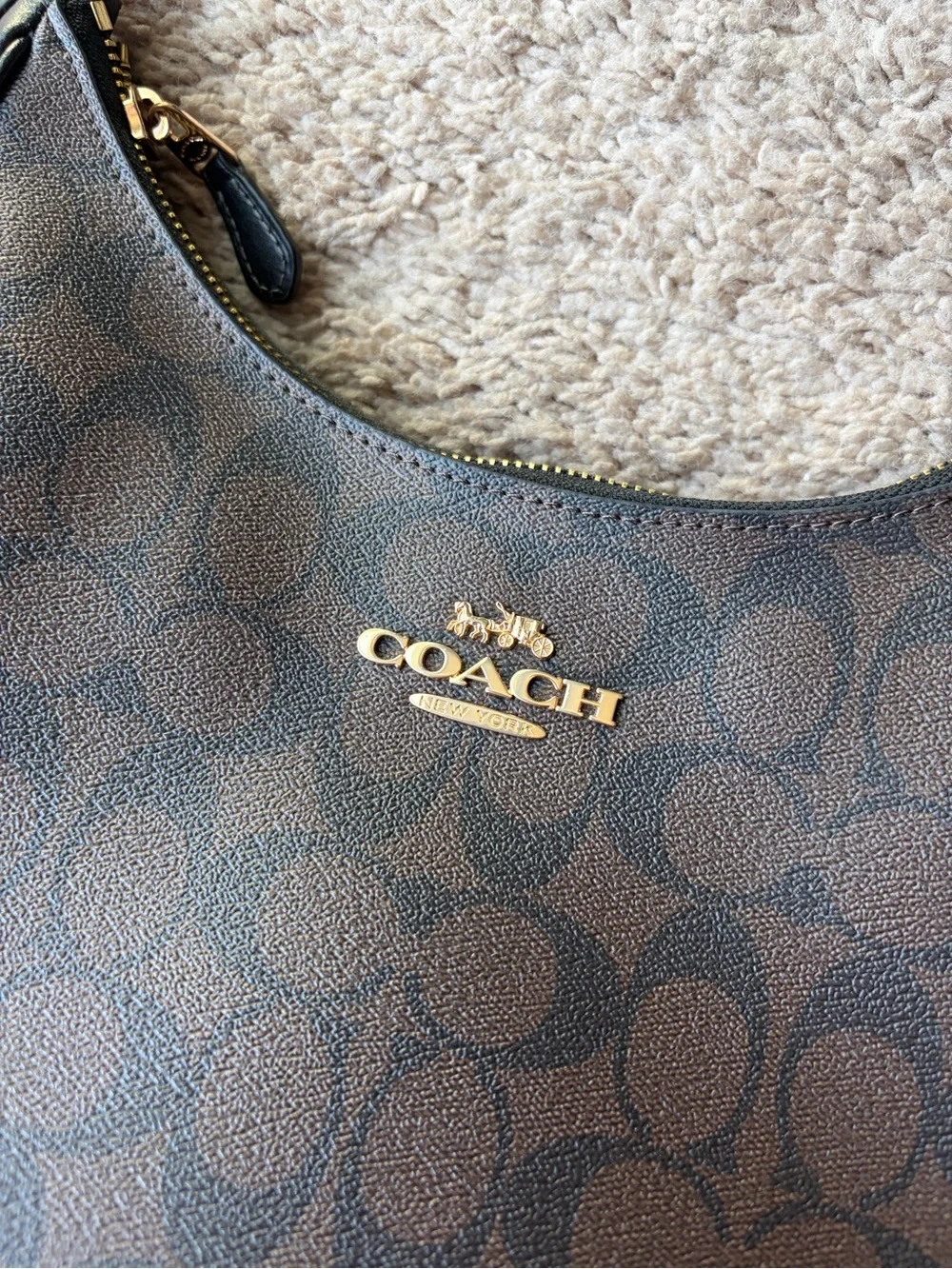 Coach Teri Hobo Bag in Signature Canvas | Gold Brown Black | Style Number CK161